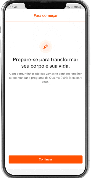 Imagem em movimento, de um celular mostrando como acontece a interação com o Quiz personalizado, dentro da plataforma Queima Diária